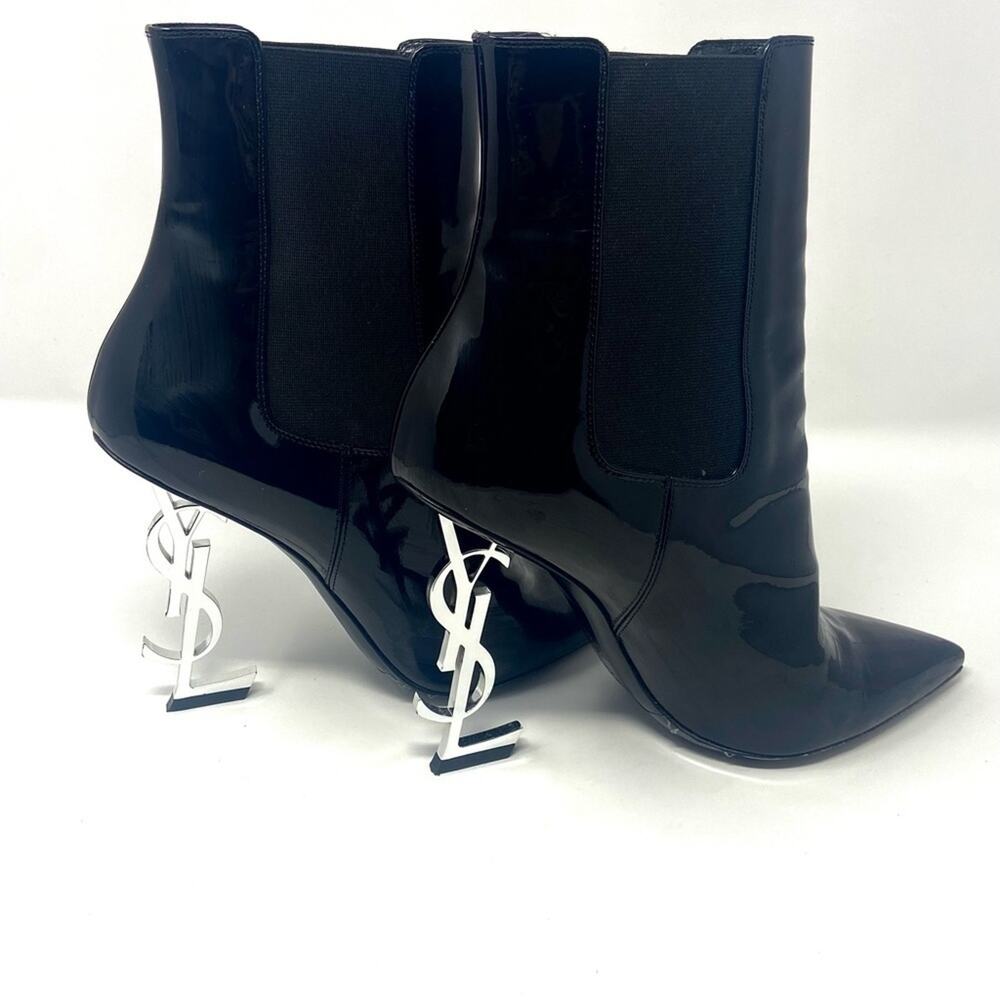 Saint Laurent Glossy Black Heeled Boots - Picture 8 of 13